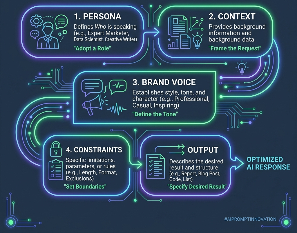 Infographic showing the anatomy of a well-structured ChatGPT prompt for e-commerce product descriptions